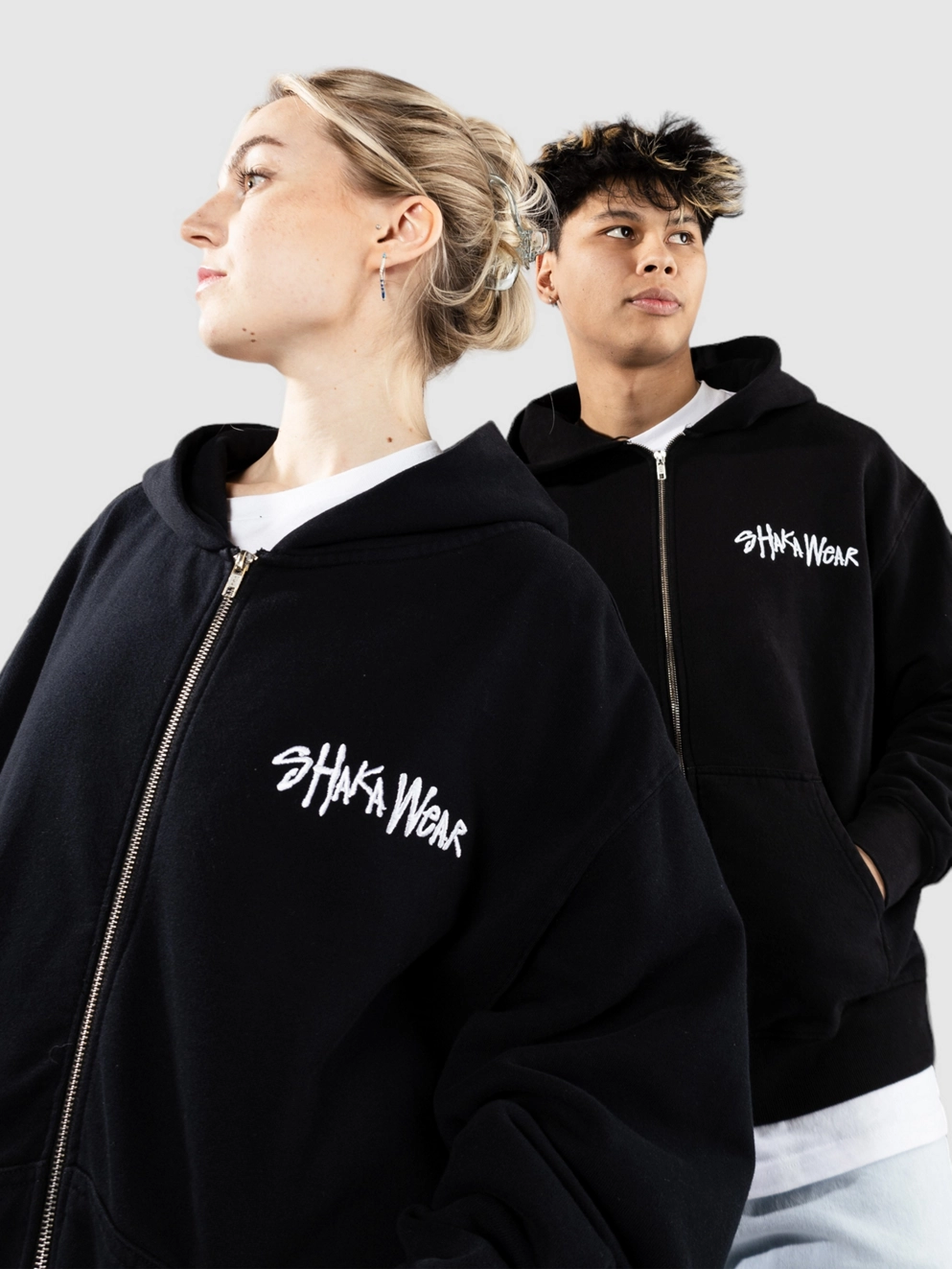 Shaka Wear Logo Double Garment Dye Zip Hoodie black