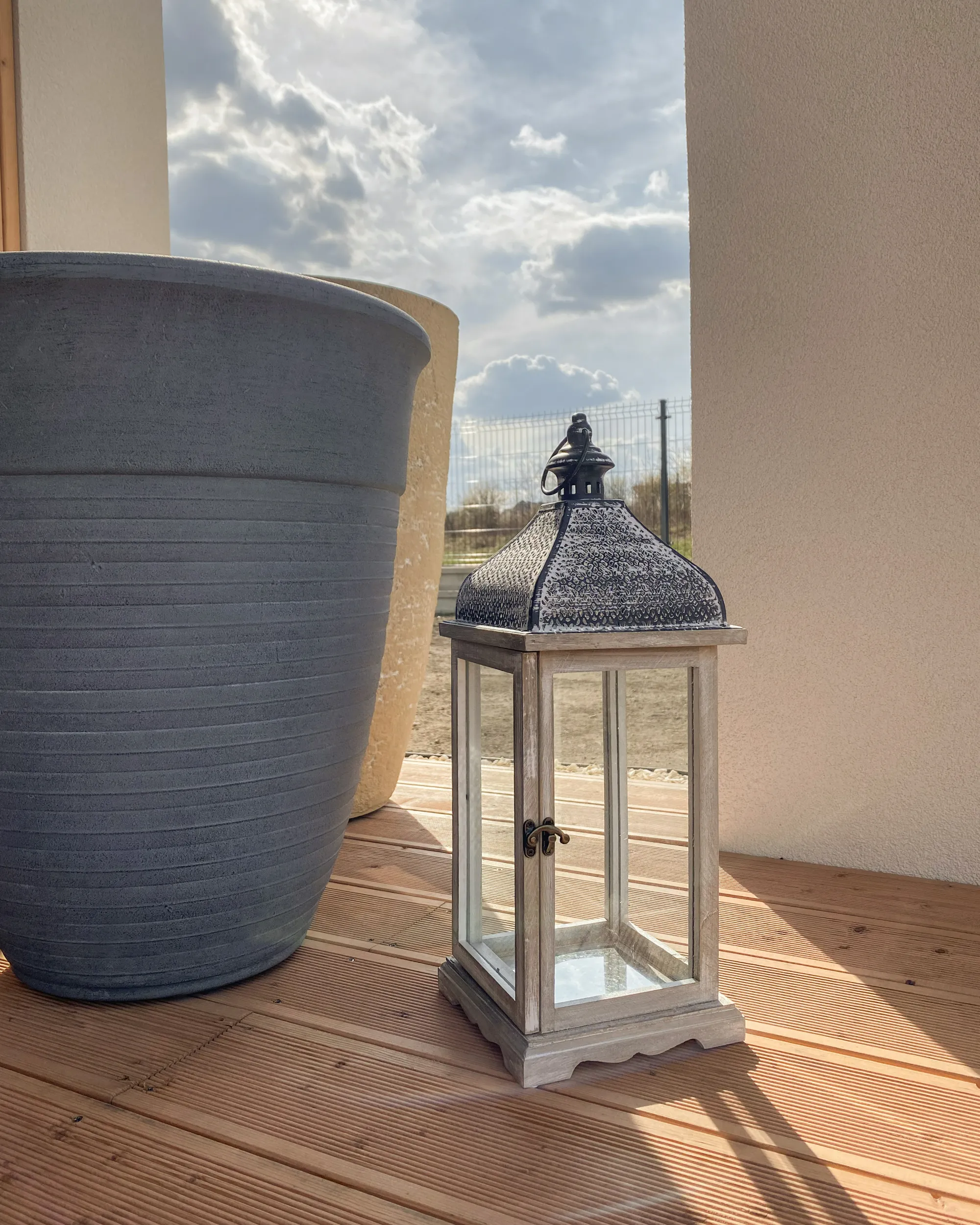 Lantaarn SAMAR Dennenhout 47 cm Wit