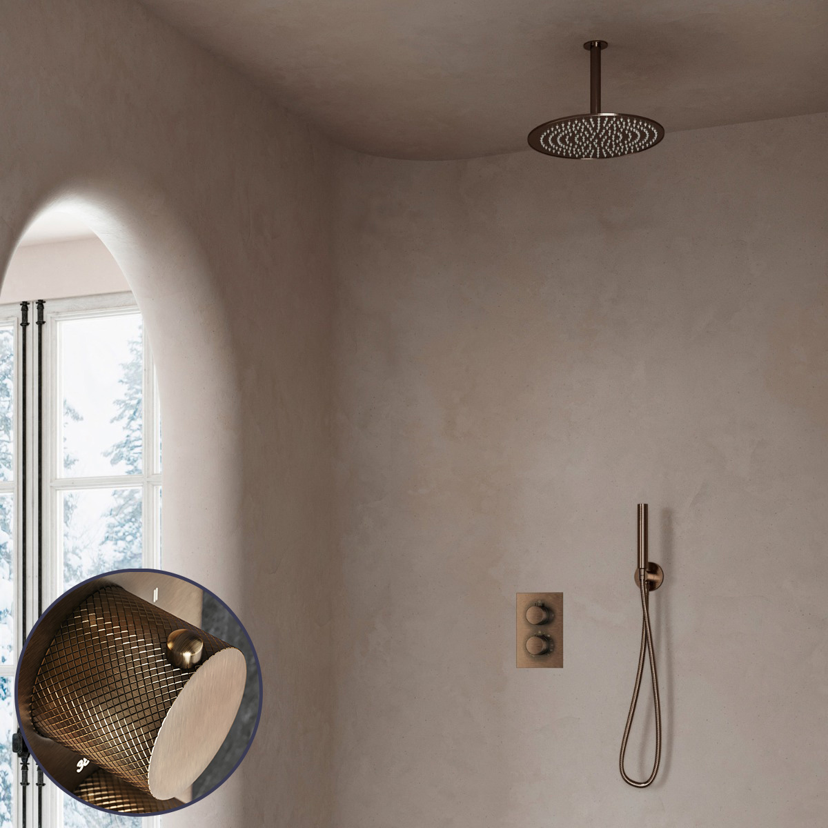 Saniclear Antique Curved inbouw regendouche met 30cm hoofddouche en plafondarm verouderd messing