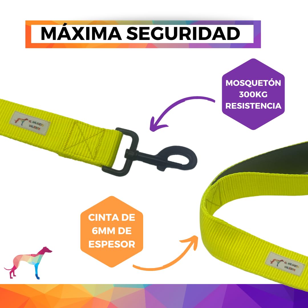 EGV - Guia curta para cães, 4 cm de largura, com alça de neoprene e mosquetão reforçado. 50 cm de comprimento. (Amarela)