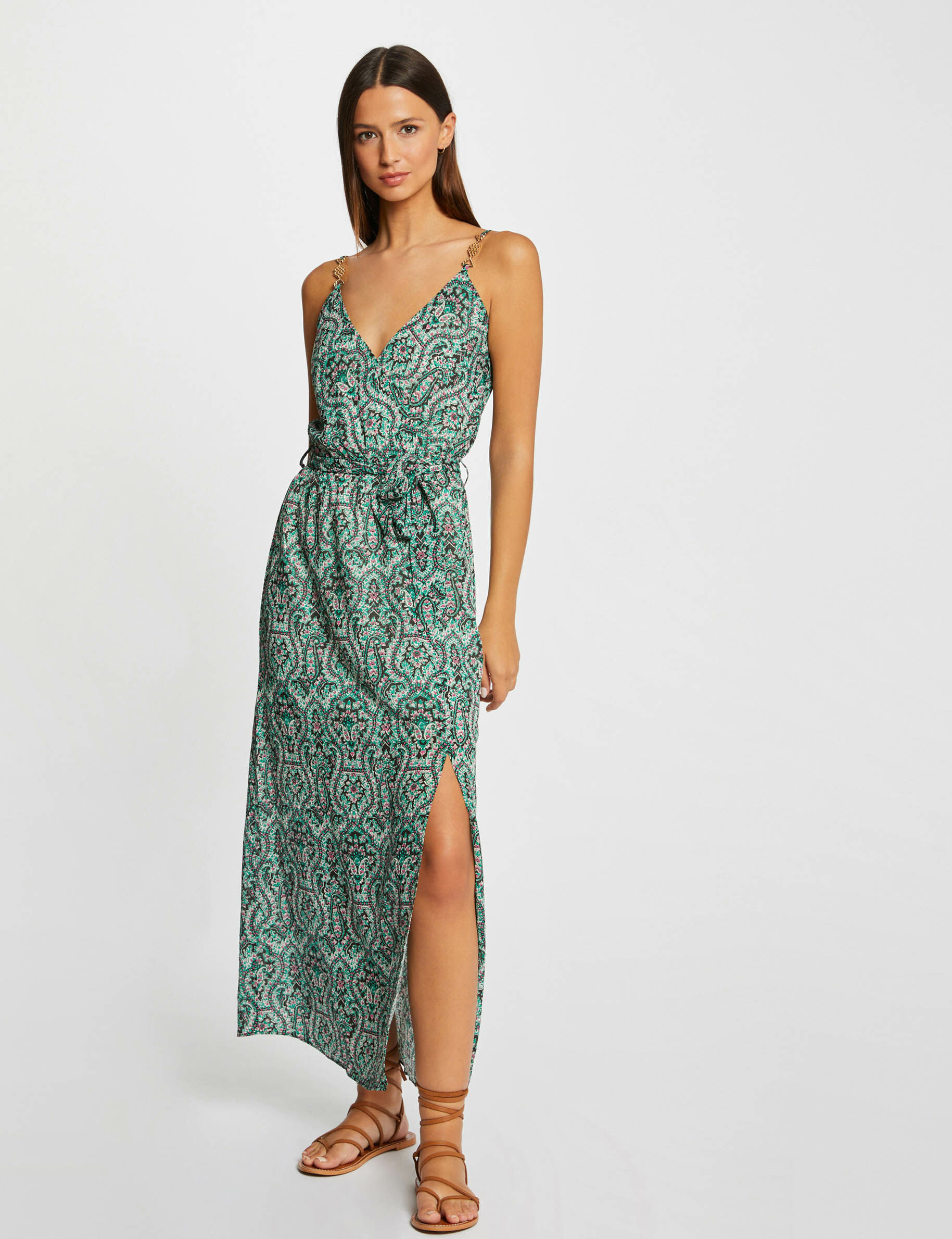 Robe longue droite imprimé cachemire multico femme - multico