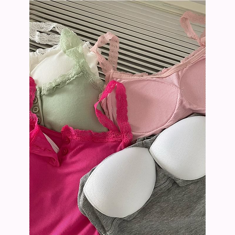NENE - Henley gewatteerde camisole met effen kant
