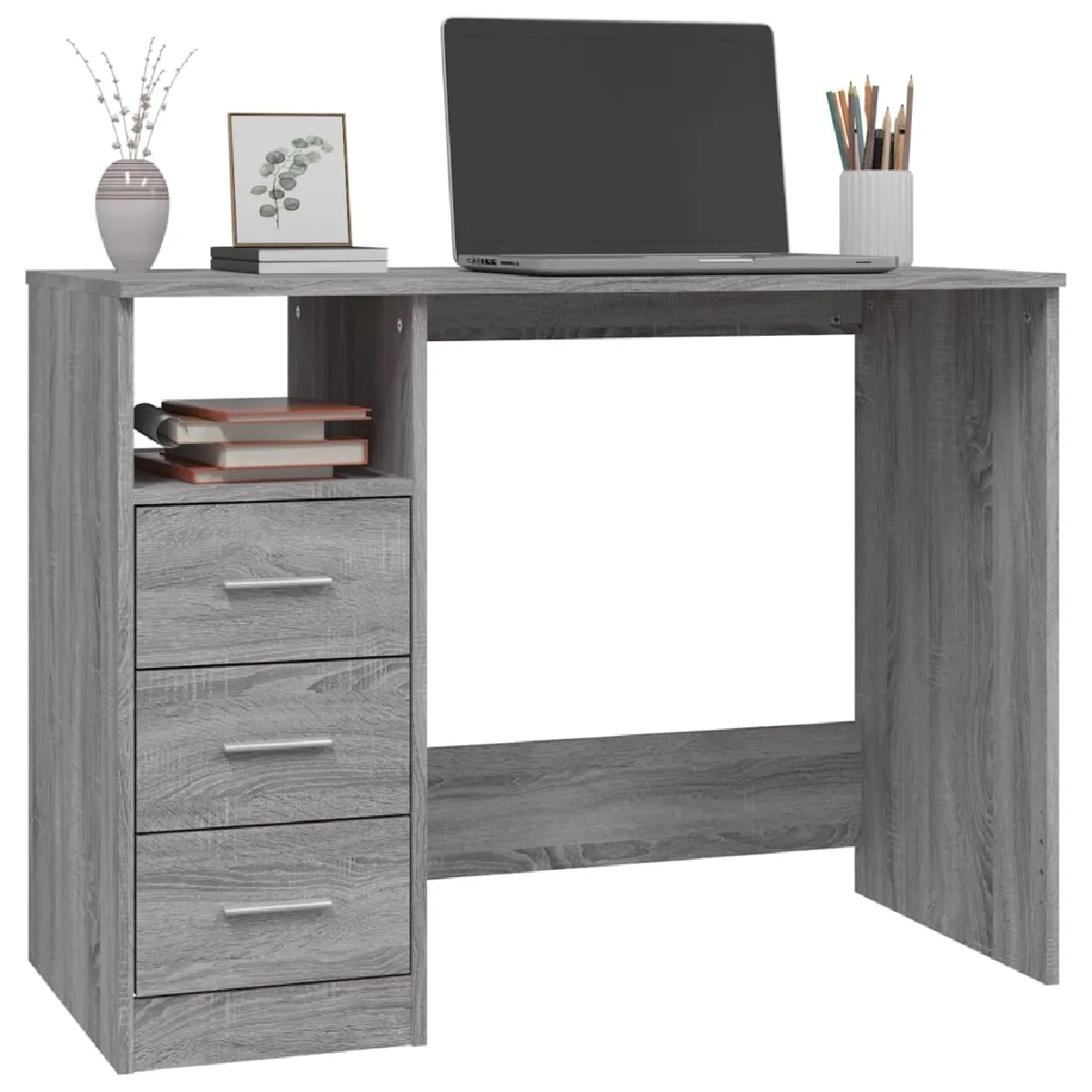vidaXL Bureau avec tiroirs - Sonoma Gris