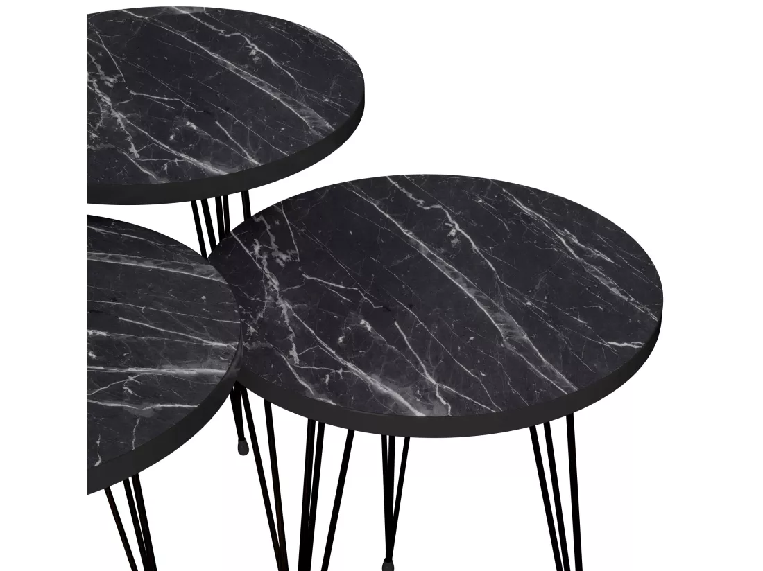 Set de 3 tables d'appoint Ry rondes gigognes marbre noir [en.casa]