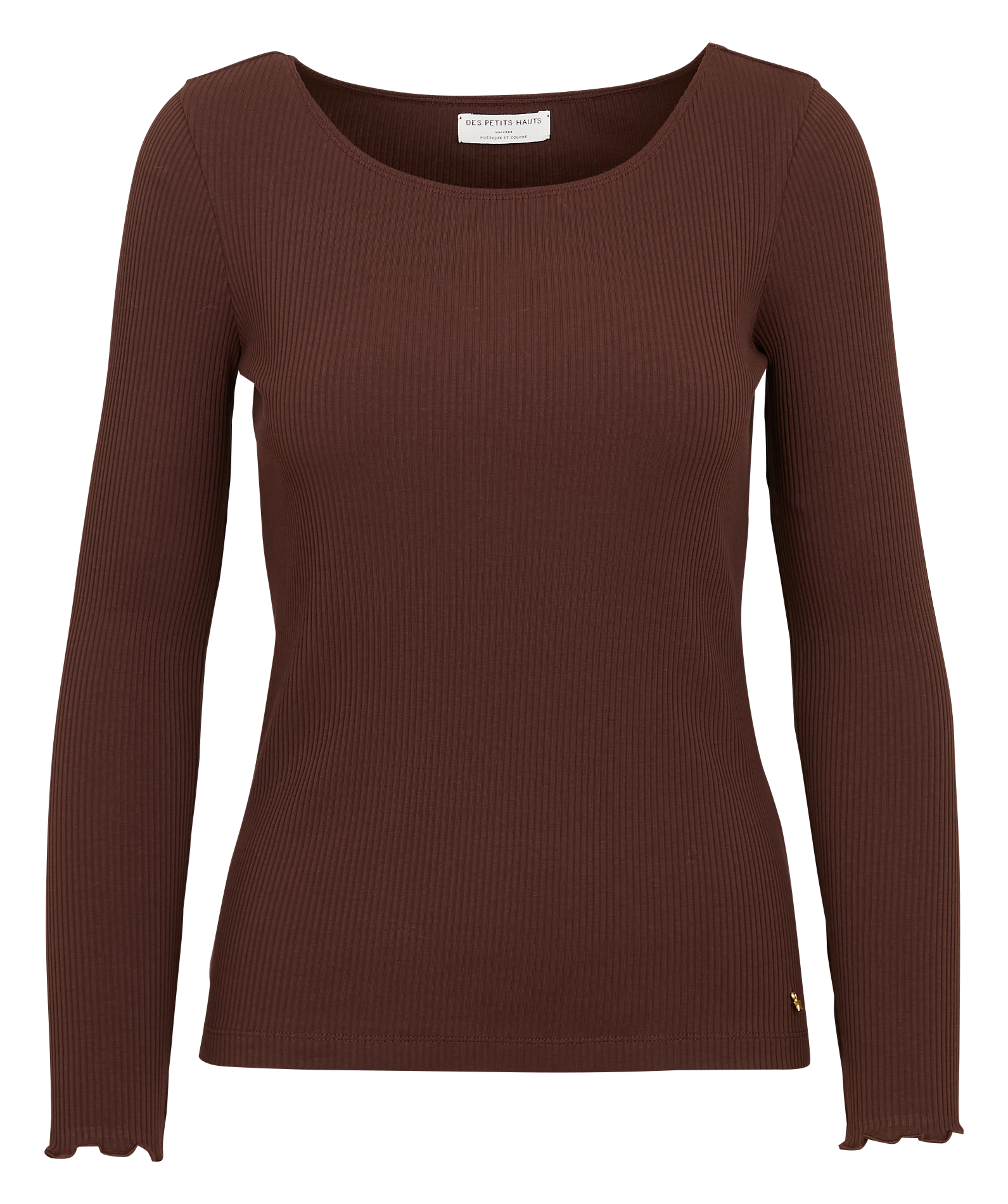 HAILEY UNI - Tee-shirt col rond en coton mélangé | Marron
