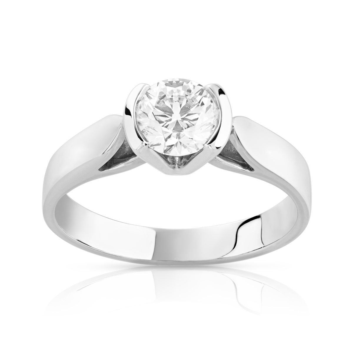 Bague solitaire or blanc 750 diamant synthétique 0.70 carat