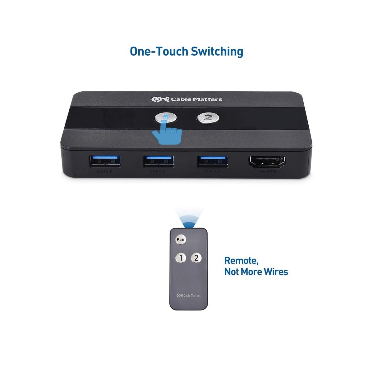 Cable Matters KVM-svitsj HDMI 2 til 1, 3x USB-A