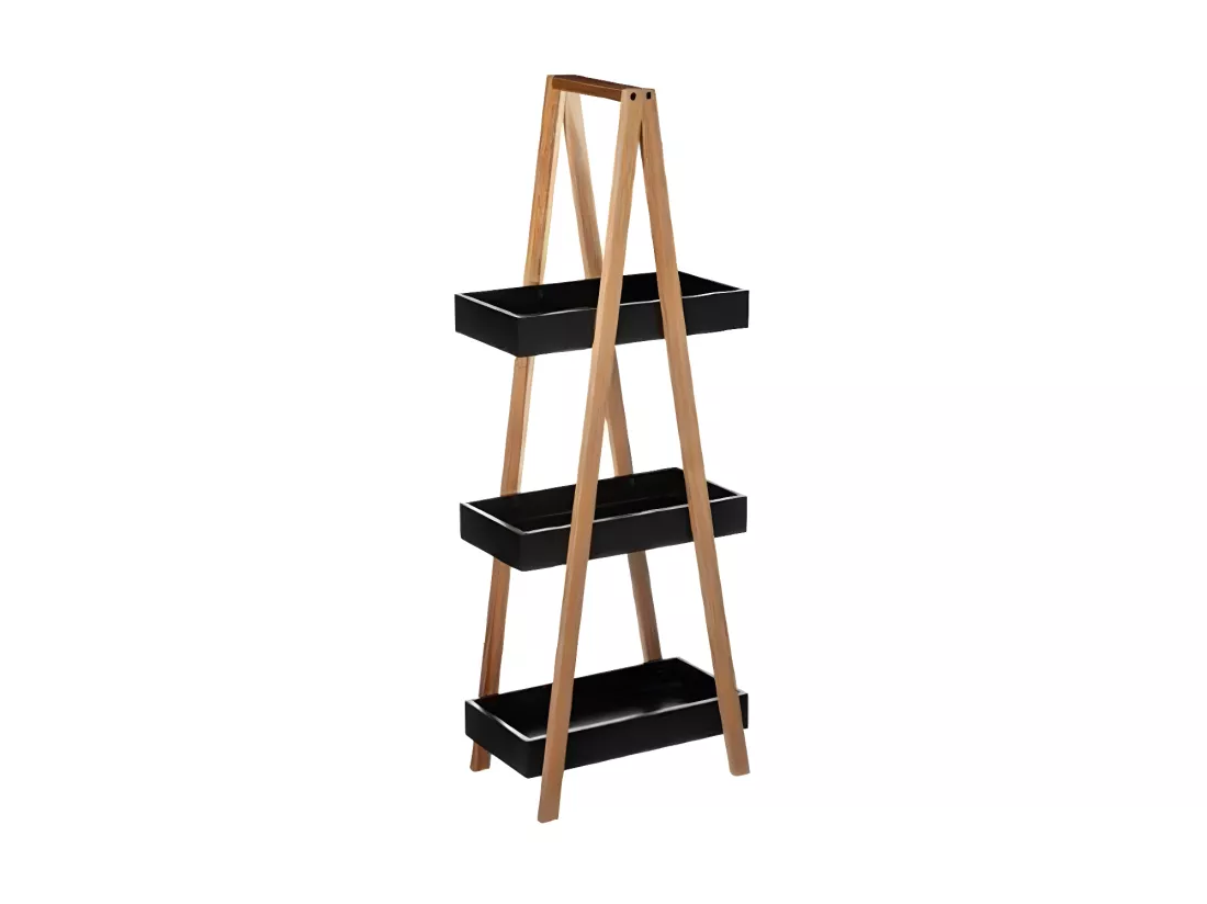 Étagère de rangement Desserte 3 niveaux en Bambou et bois Noir H 82 cm