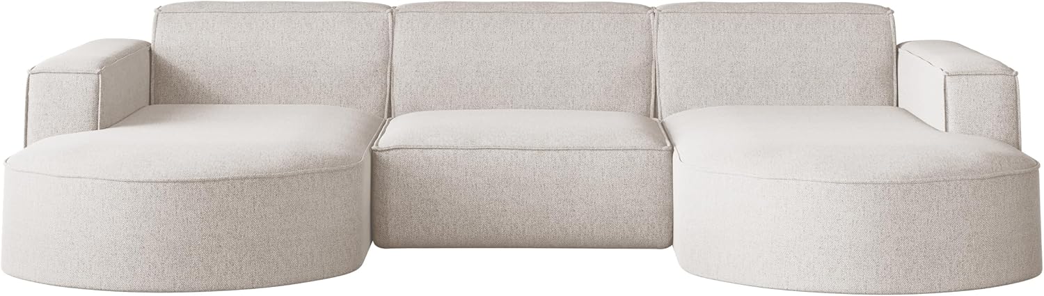 Kaiser Möbel - Ecksofa mit Wohnlandschaft, Sofa U-Form, Polstersofa, Bequemes Couch mit Ottomanen für Wohnzimmer, Relaxsofa, Bigsofa, Lounge-Set U Form, Verita Stoff, Modena U Studio, Ecru