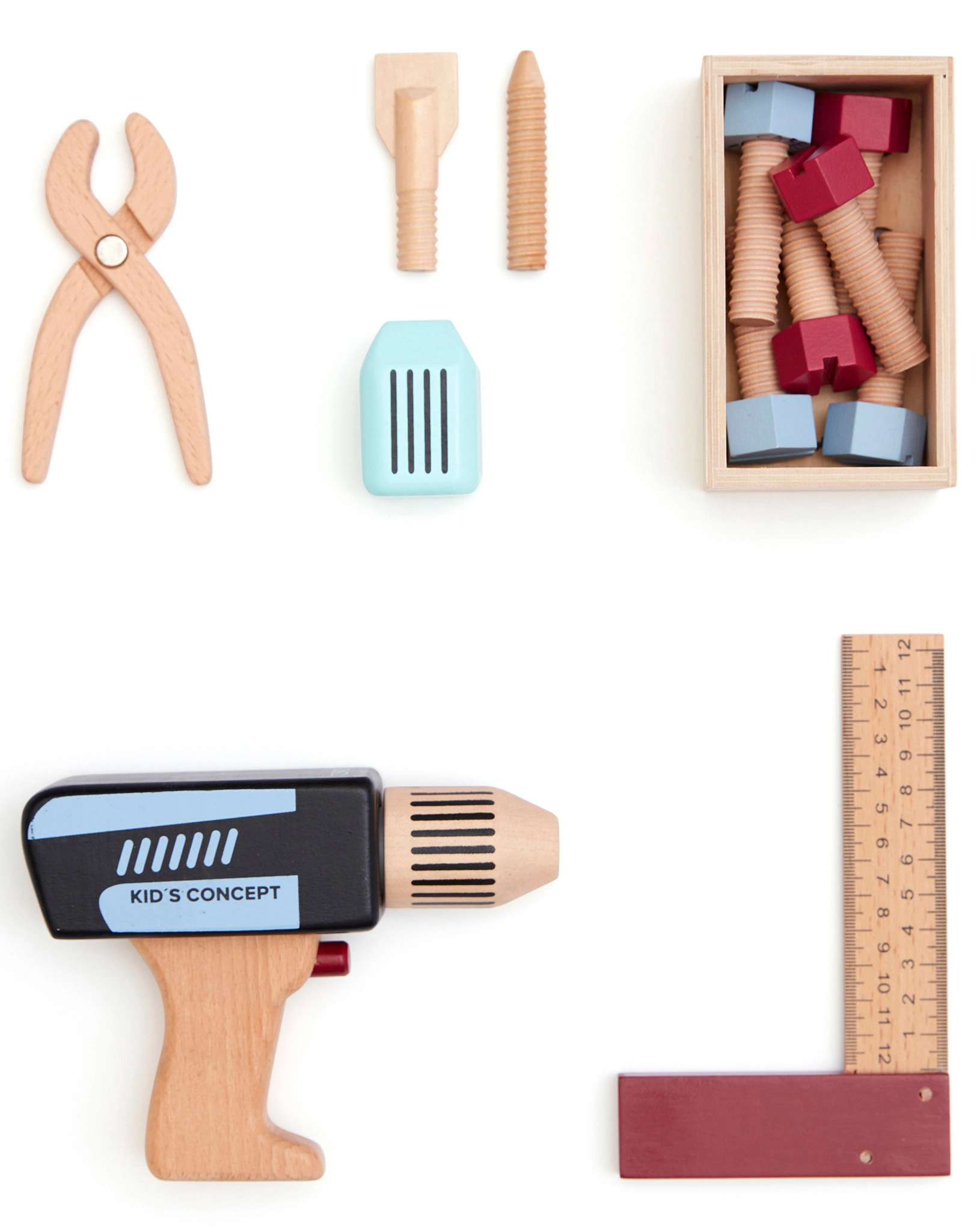 Holz-Werkzeugkoffer CRAFTSKIDS 12-teilig in bunt