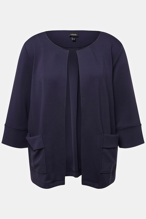 Jersey-Jacke, offene Form, Rundhals, 3/4-Arm
