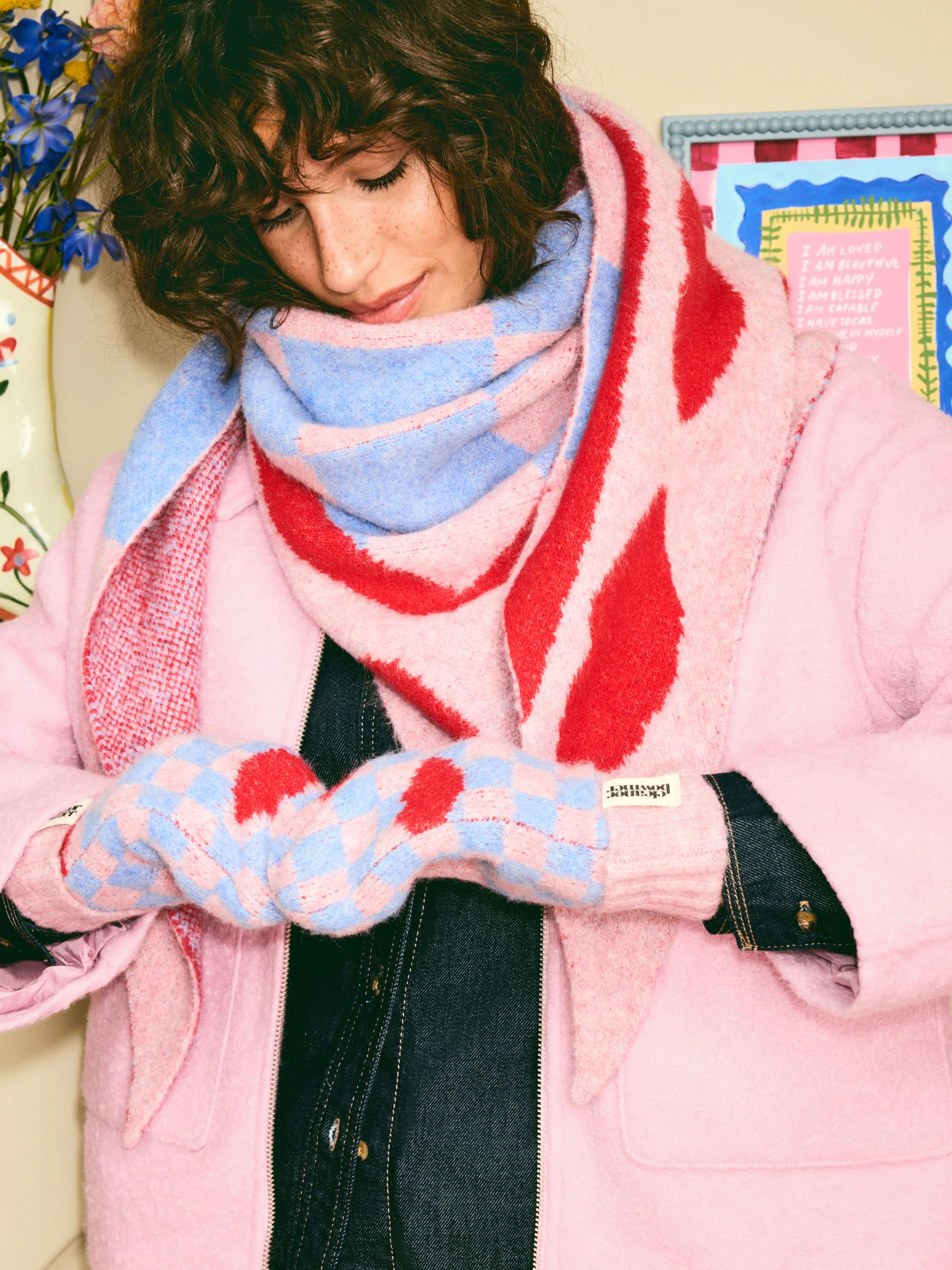 Wit/zwart - Eleanor Bowmer Checkerboard Lips Mittens