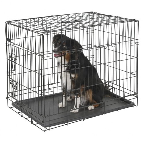 Caixa de transporte para cães Kerbl, preta e resistente.