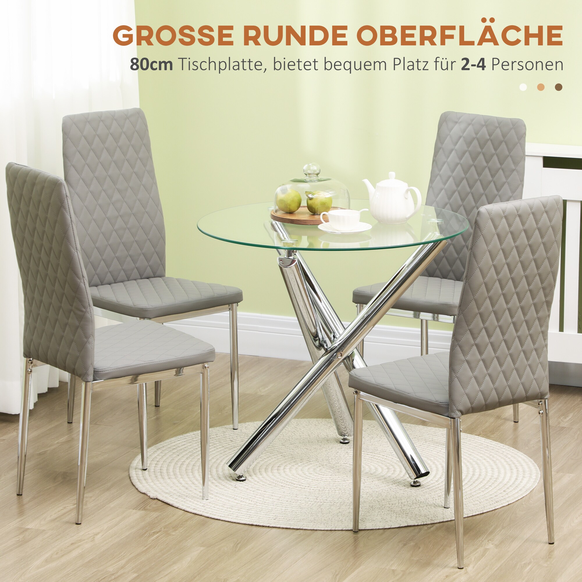 HOMCOM Esstisch mit verstellbaren Füße und Glasplatte transparent 80L x 80B x 74H cm