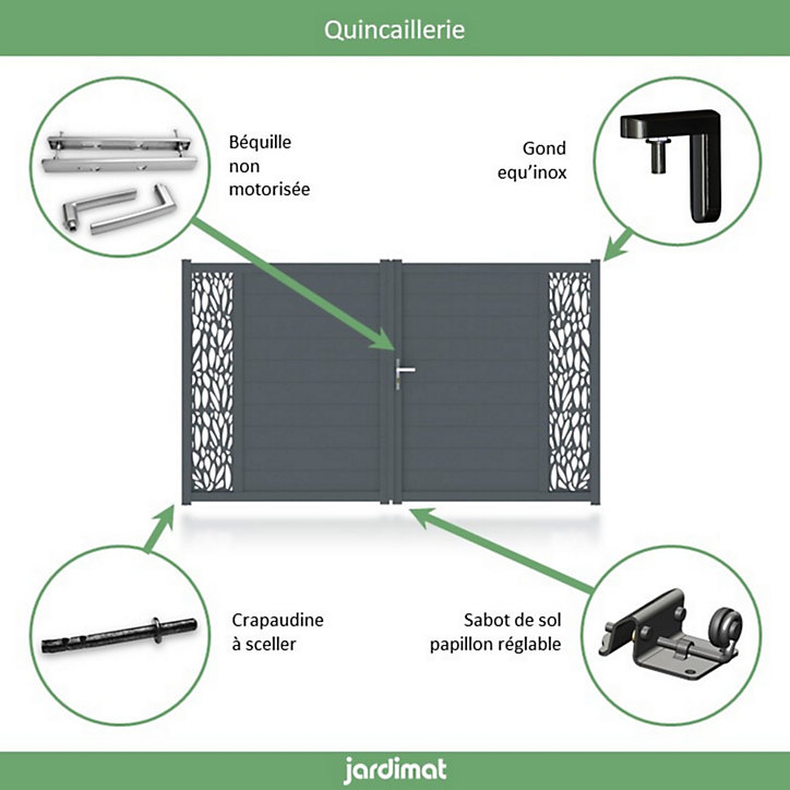 Portail Jardimat aluminium Neva 3 gris 7021 - 350 x h.180 cm