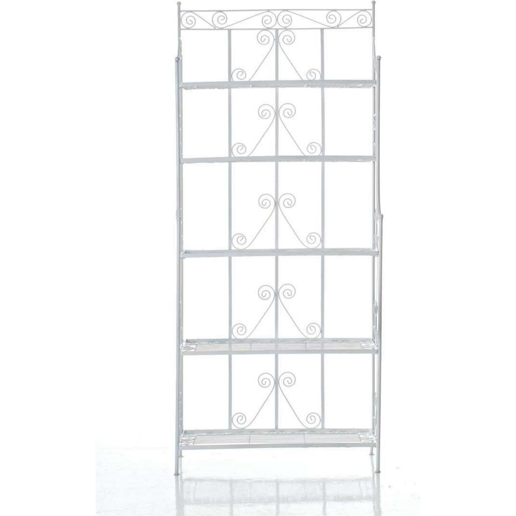 CLP Standregal Ciara I Outdoor Metallregal für Pflanzen im Landhausstil I Regal für Balkon, Terrasse, Veranda und Garten I 5 klappbare Böden