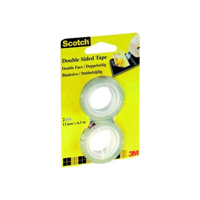 Scotch - Lot de 2 rubans adhésifs double face - 12 mm x 6,3 m - transparent