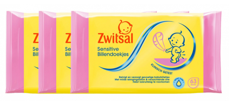 Zwitsal Billendoekjes Sensitive 3 Pack 189 Stuks