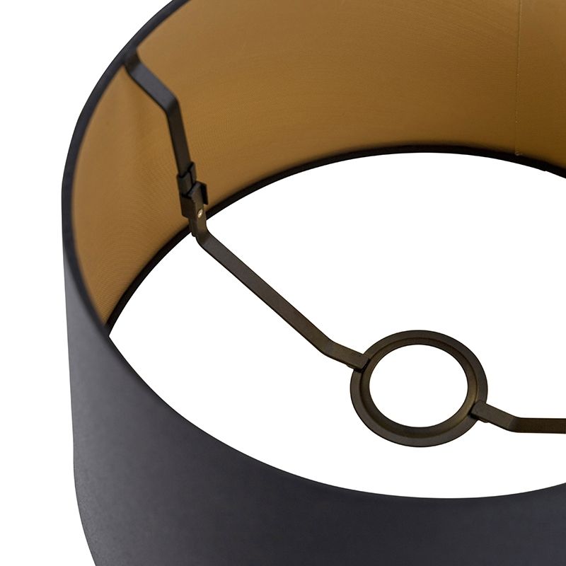 Katoenen lampenkap zwart 32/25/18 met gouden binnenkant