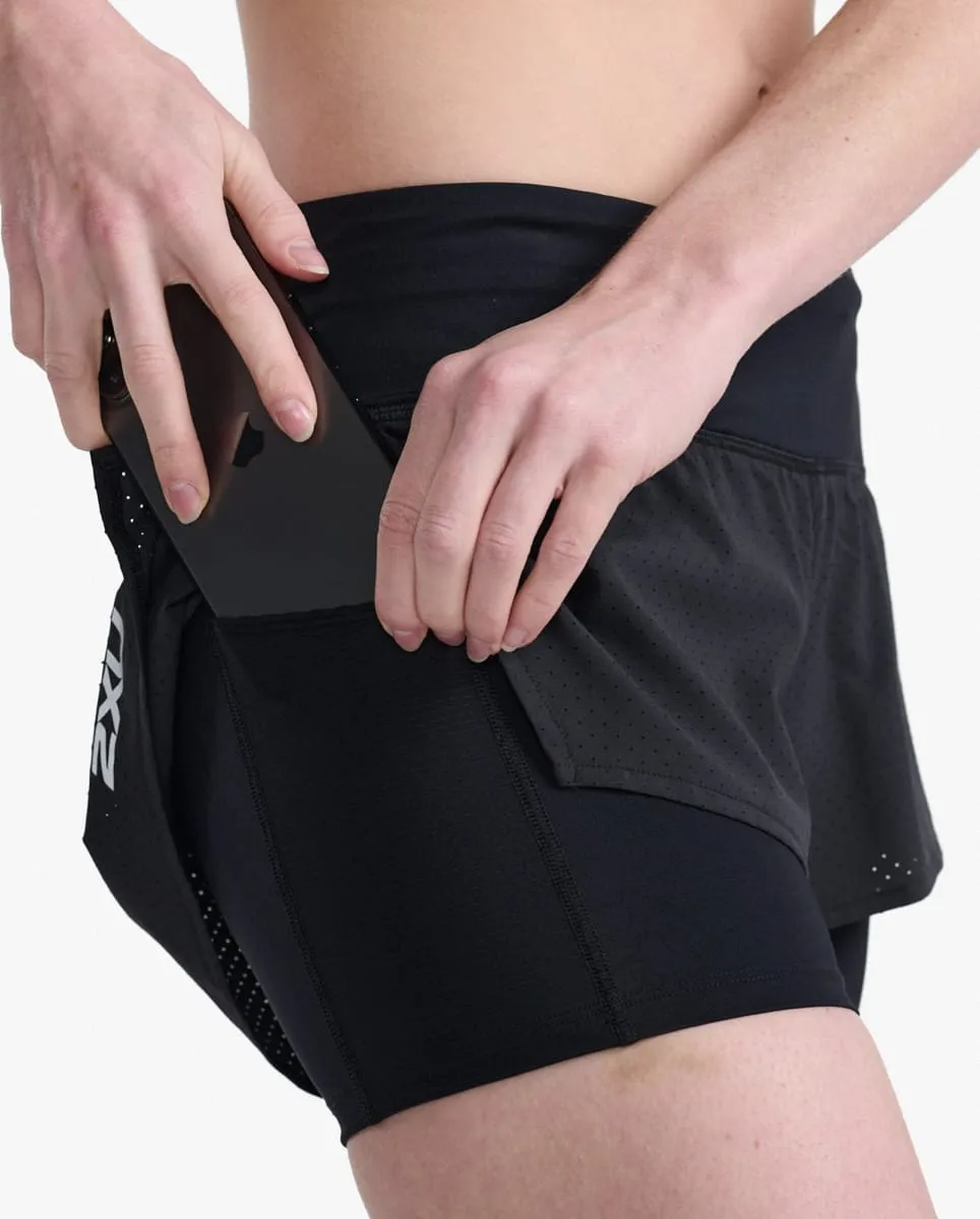 2XU Aero 2-In-1 4 Inch Shorts Black/Silver Reflective