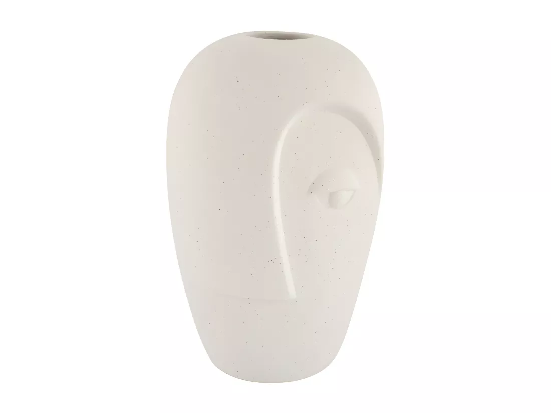 Nicoya - Vase en céramique avec visage H19,5cm : Couleur - Ivoire