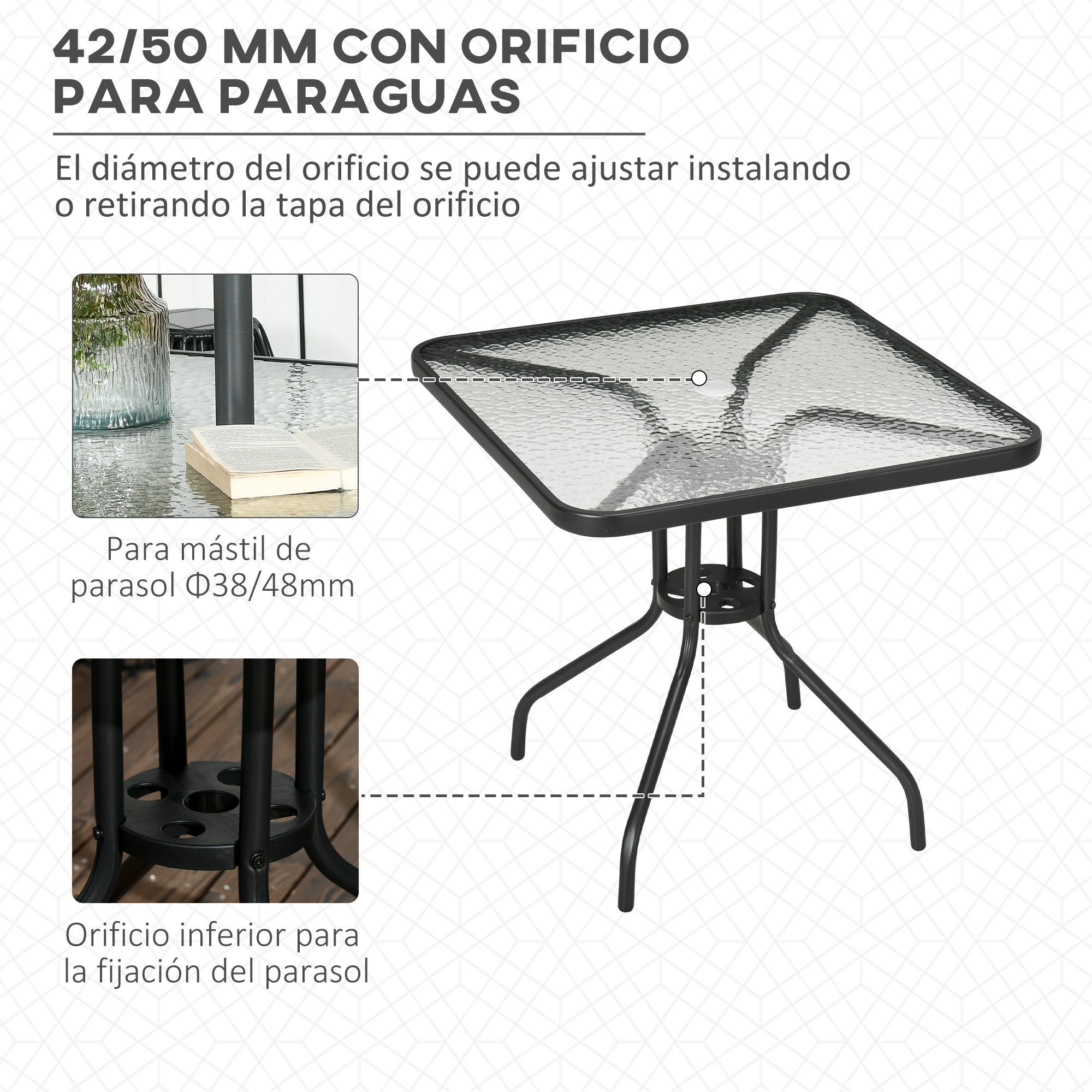 Mesa de jardim preta Outsunny