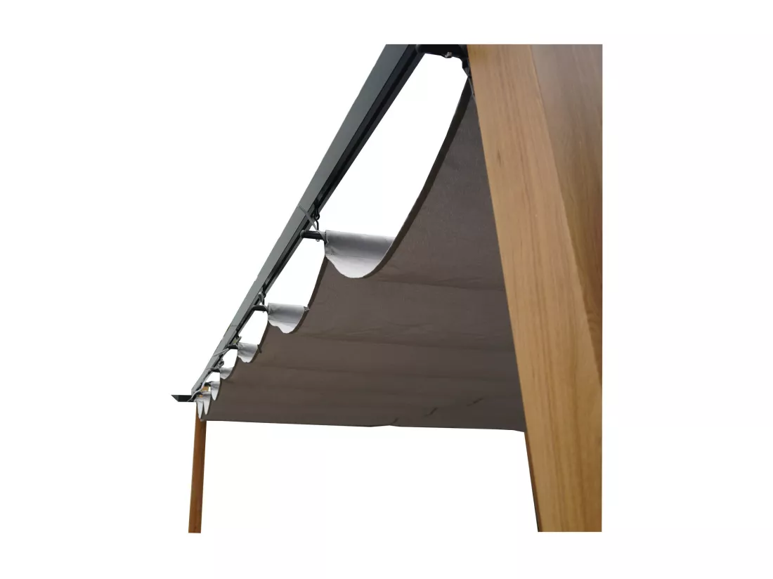 Tonnelle/Pergola en aluminium 3x4m toile coulissante rétractable - bois et gris - HAWAI