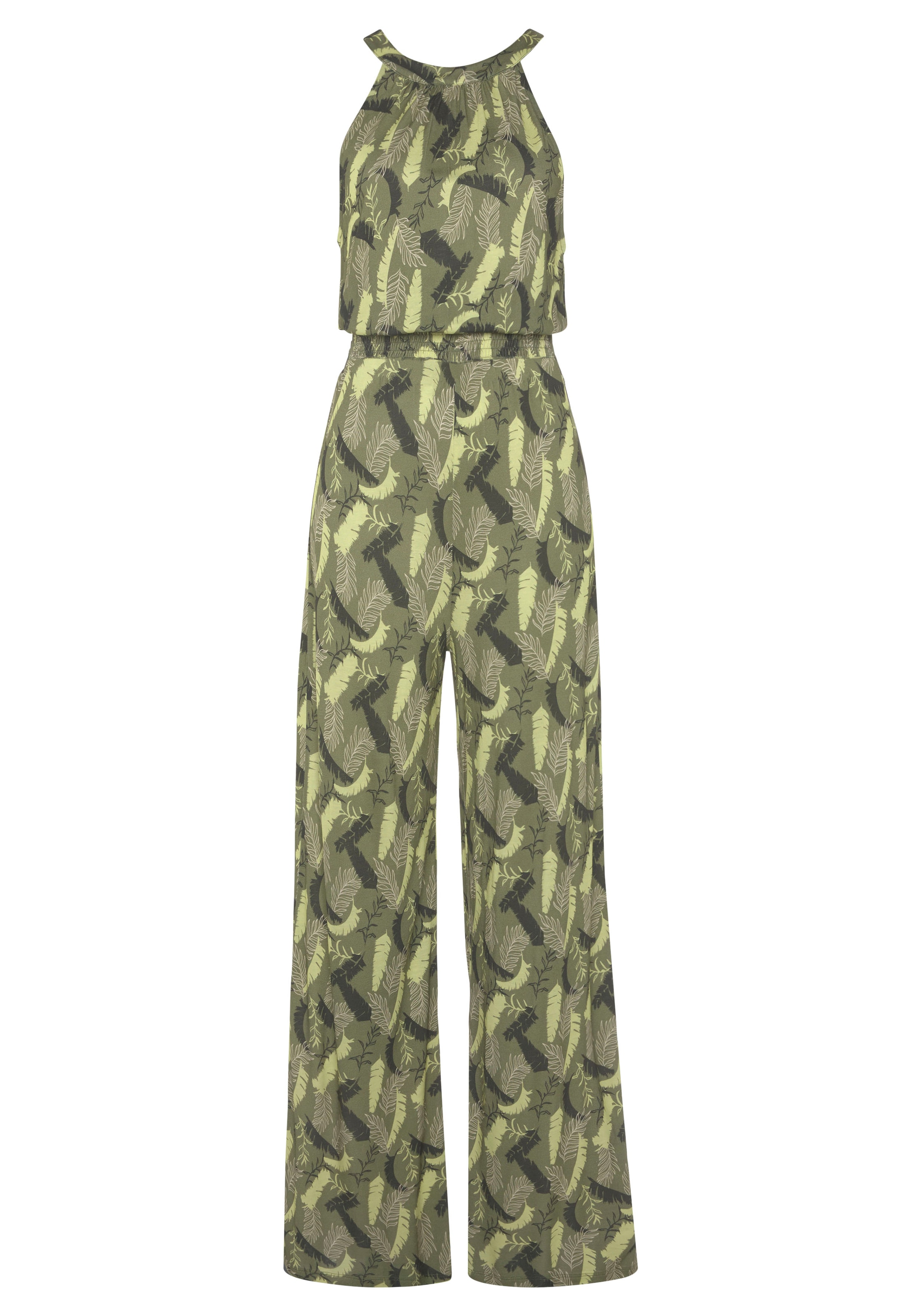 s.Oliver Overall mit Blätterdruck und breitem Smokeinsatz, sommerlicher Jumpsuit