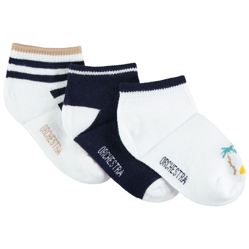 Lot de 3 paires de chaussettes assorties unies/ rayées - Blanc