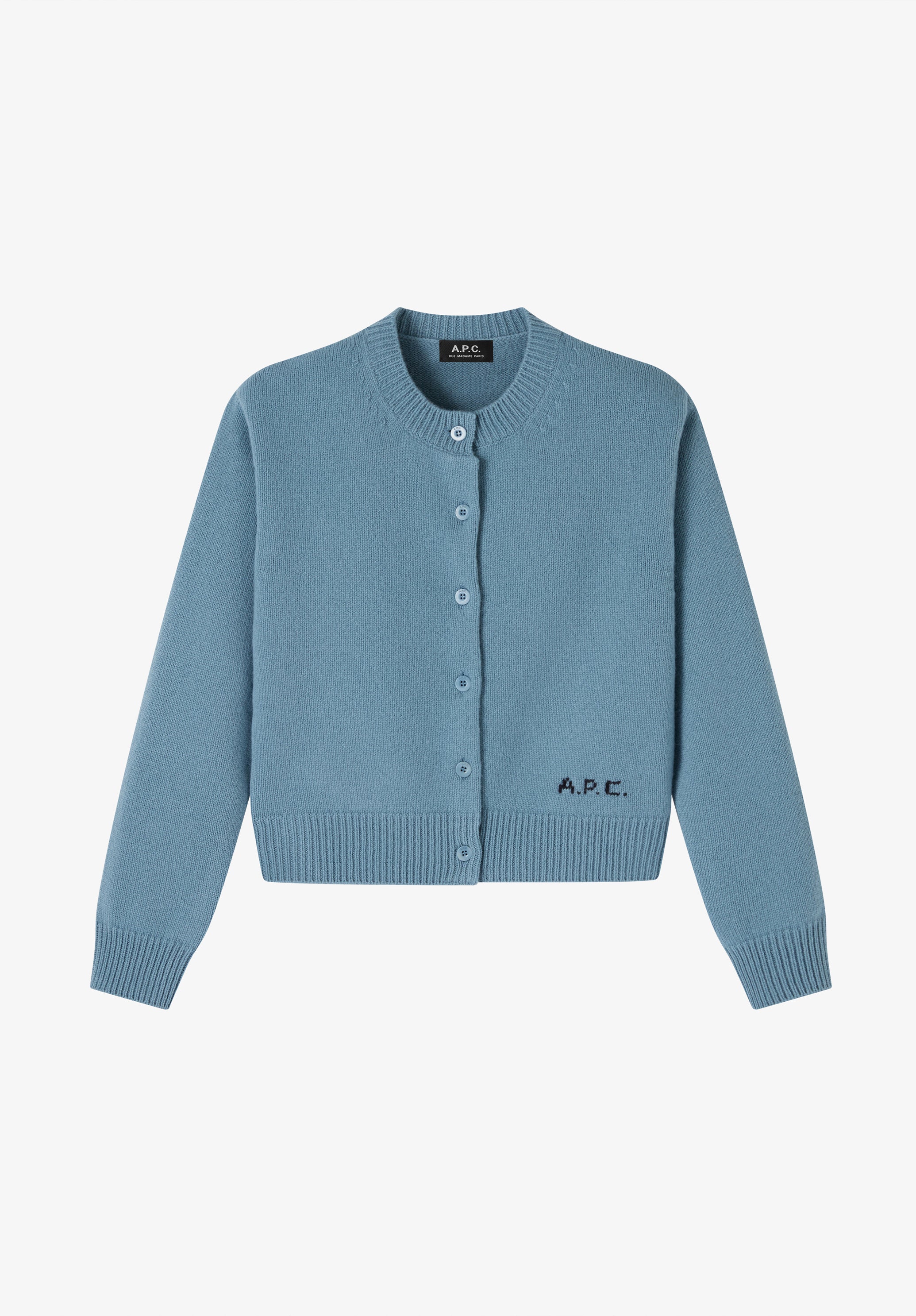 Cardigan court en laine gris bleu - Gris bleu