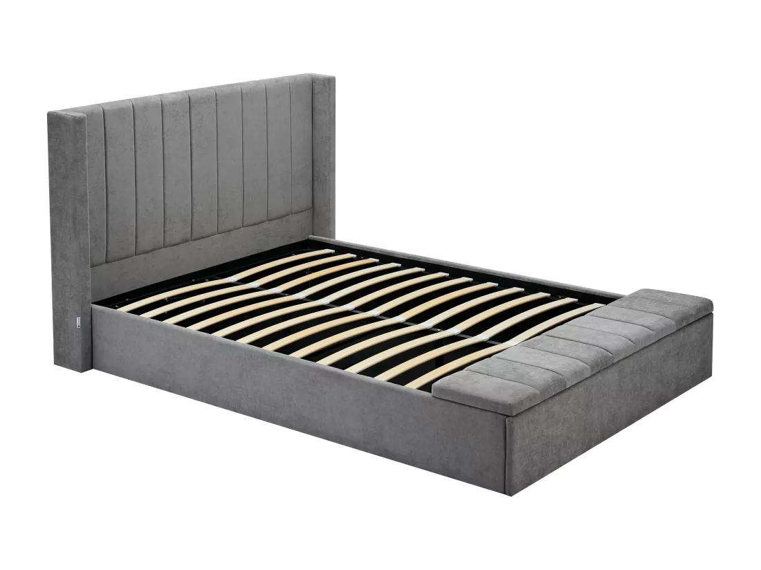 Lit coffre 180 x 200 cm avec banc - Tissu - Gris - DOUINO