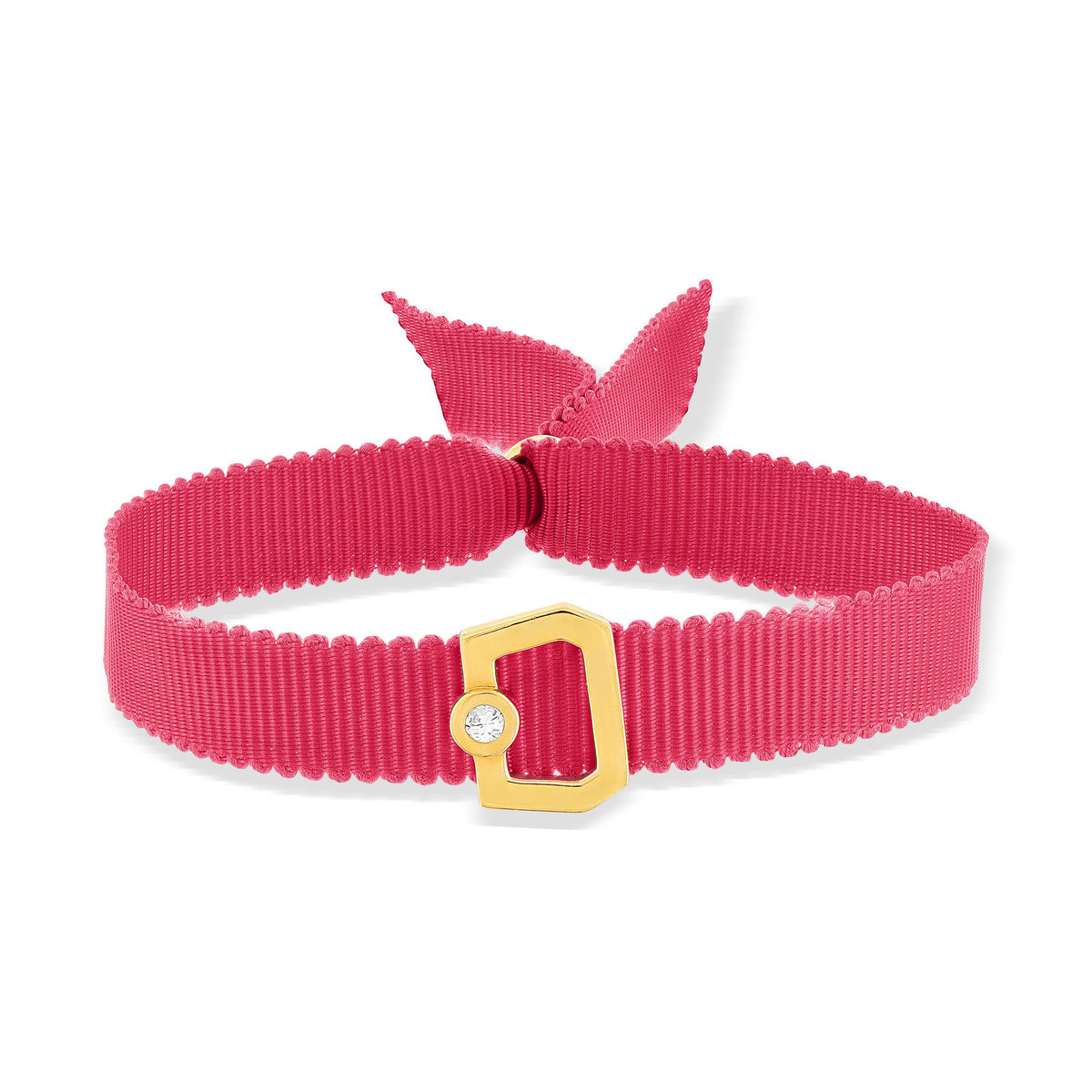 Bracelet boucle or recyclé 750 jaune diamant ruban rose 21cm