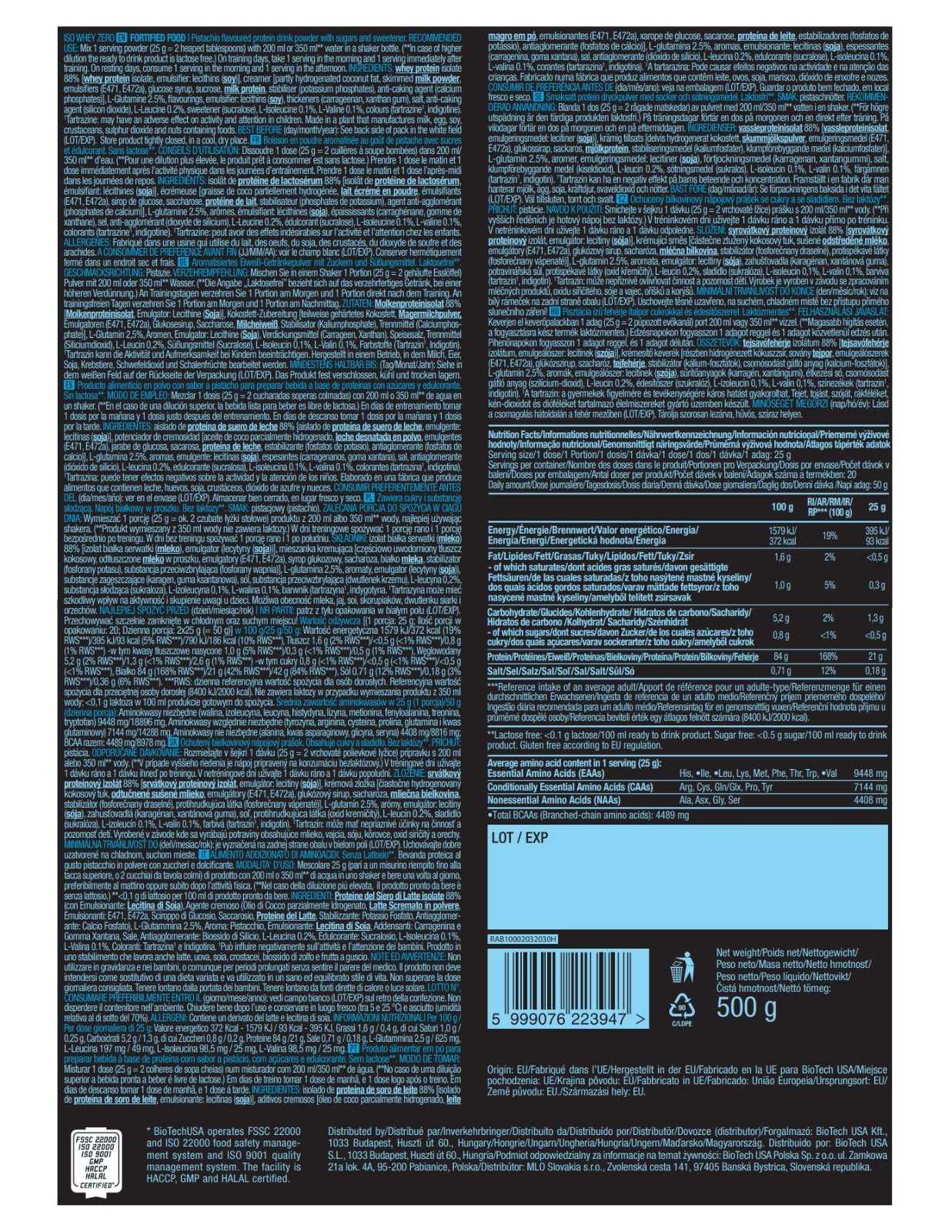 Biotech USA Iso Whey Zero 500g