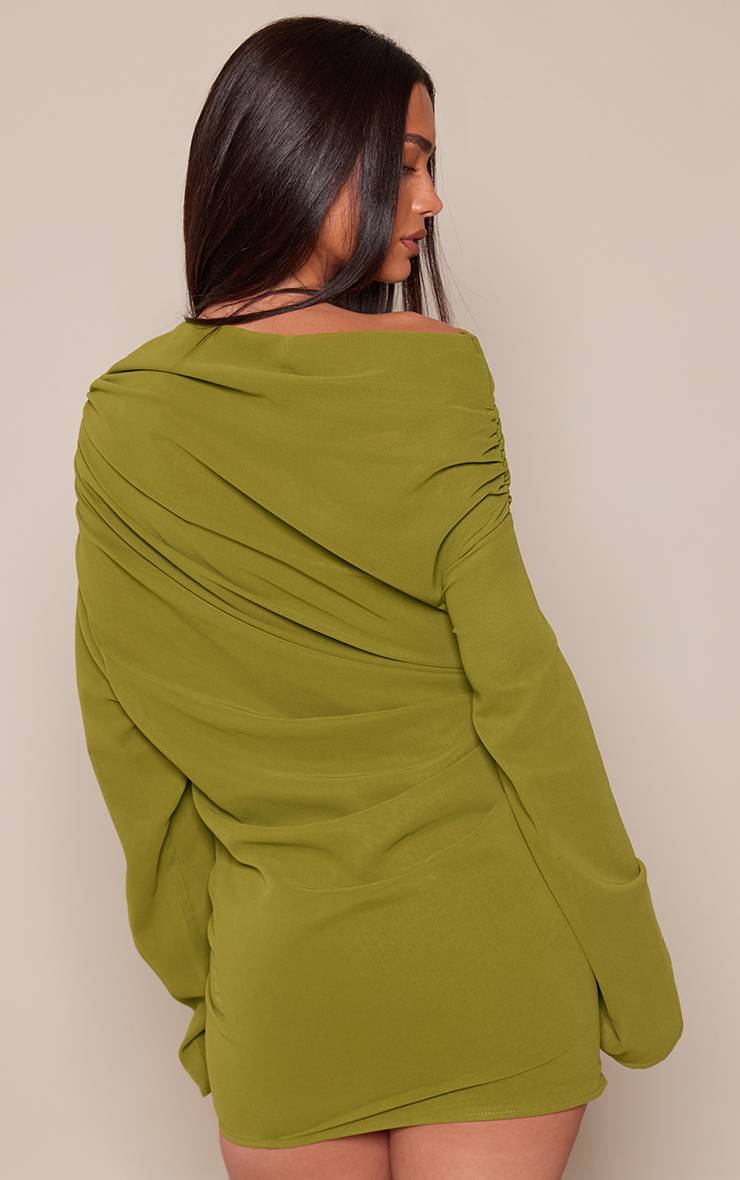 Vert Olive Robe Moulante Drapée En Mousseline