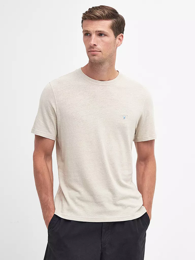 BARBOUR Leinen T-Shirt CLIFFE beige