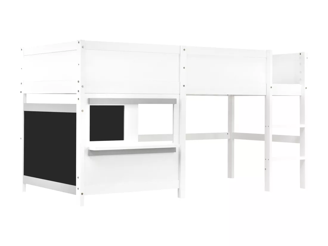 Lit mezzanine 90x200cm - avec 2 panneaux de graffitis - Blanc