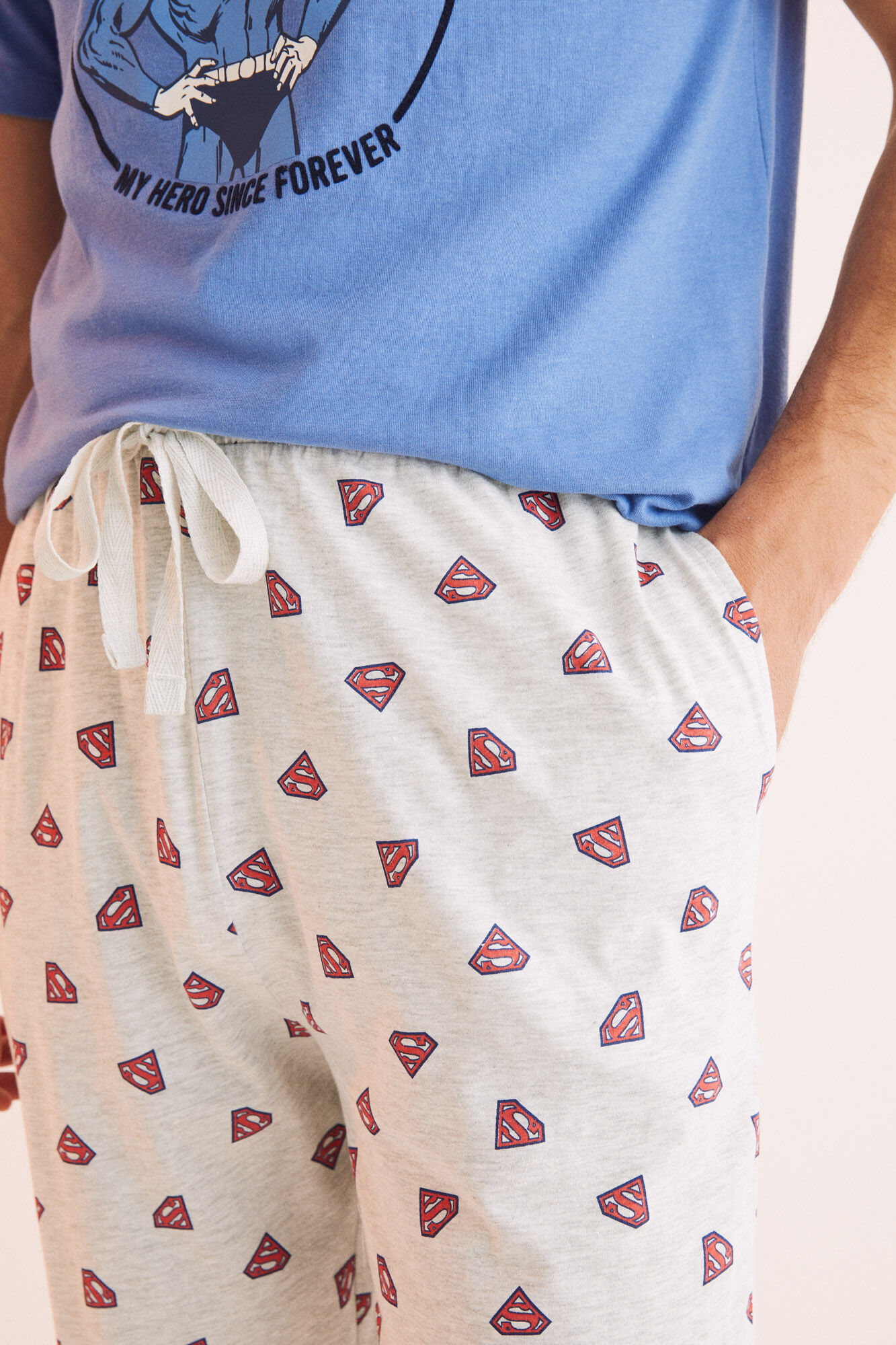 Pijama comprido masculino Superman em algodão - Cinza
