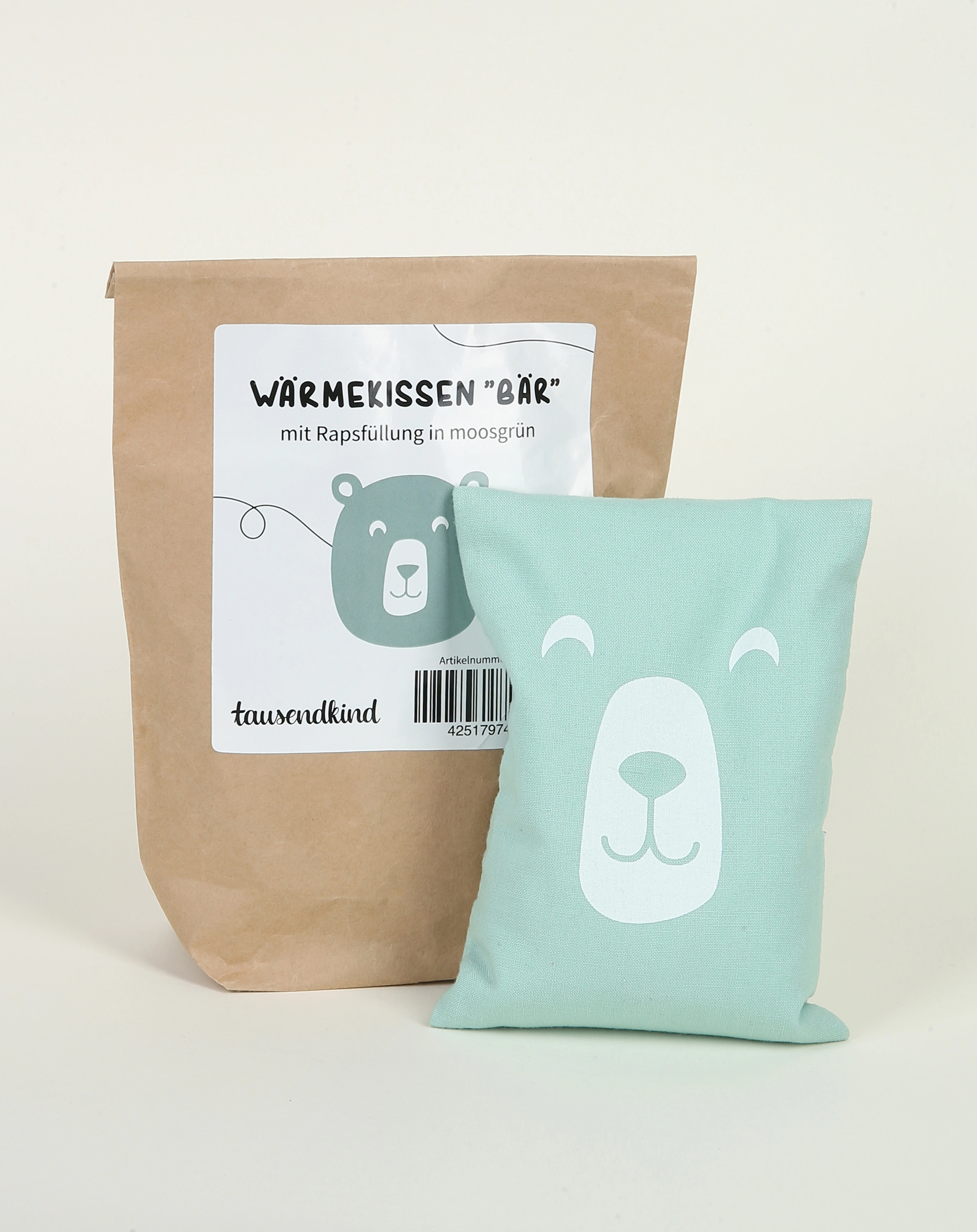 Wärmekissen BÄR mit Rapsfüllung in moosgrün