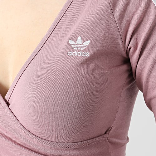 Tee Shirt Manches Longues Crop Femme A Bandes HE4957 Mauve Clair