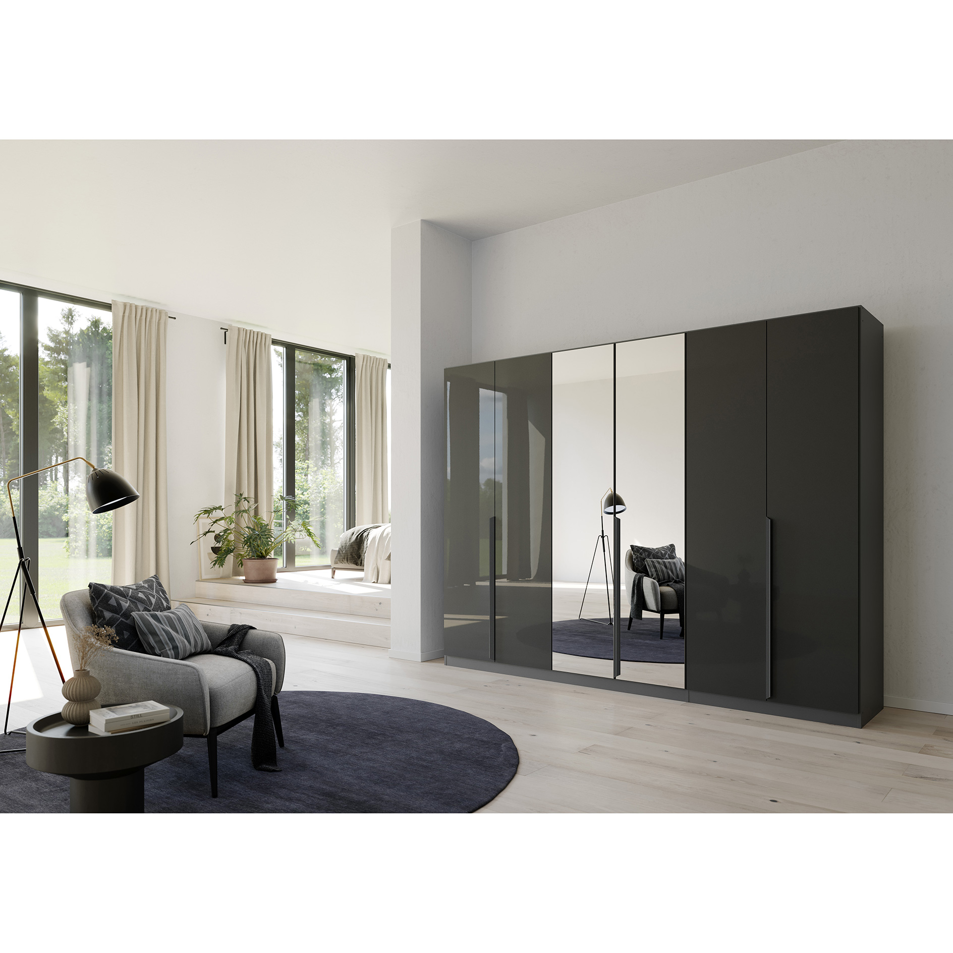 Drehtürenschrank - grau metallic Hochglanz - 271 cm
