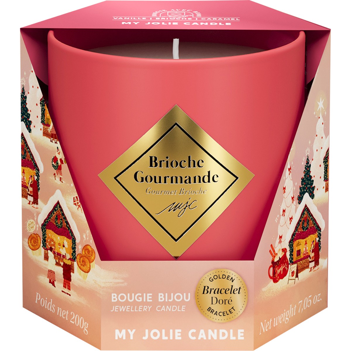 Bougie parfumée - Brioche gourmande - Bracelet acier inoxydable doré & rouge - 200 g