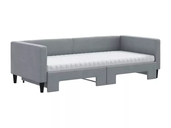 Lit de jour avec gigogne et matelas gris clair 90x190 cm tissu