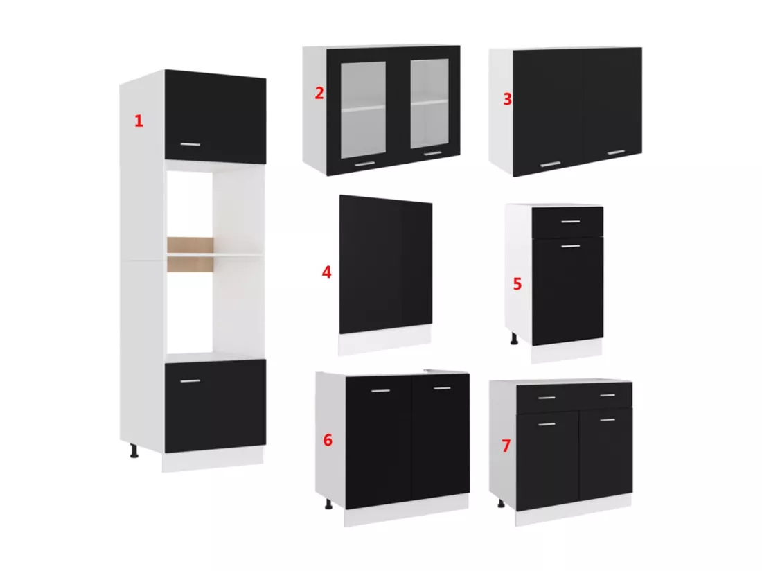 Ensemble de meubles de cuisine 7 pcs Noir Aggloméré