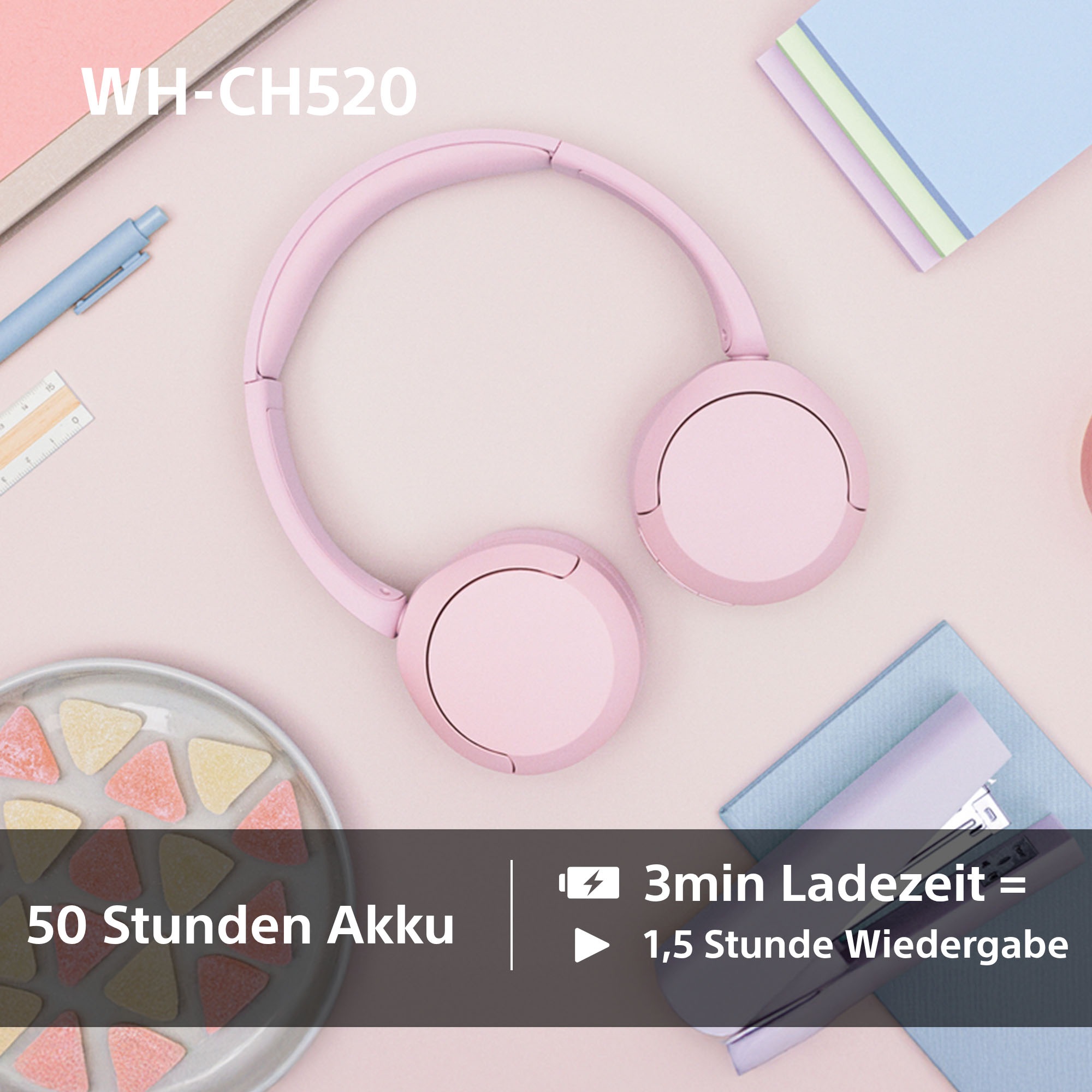 Sony Bluetooth-Kopfhörer »WHCH520« Bluetooth Freisprechfunktion | Rauschunterdrückung | Sprachsteuerung | kompatibel mit Siri 200 Std. Max. Akkulaufzeit (Standby)