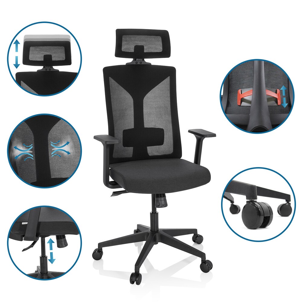 Profi Bürostuhl KODIAK Stoff/Netzstoff mit Armlehnen hjh OFFICE