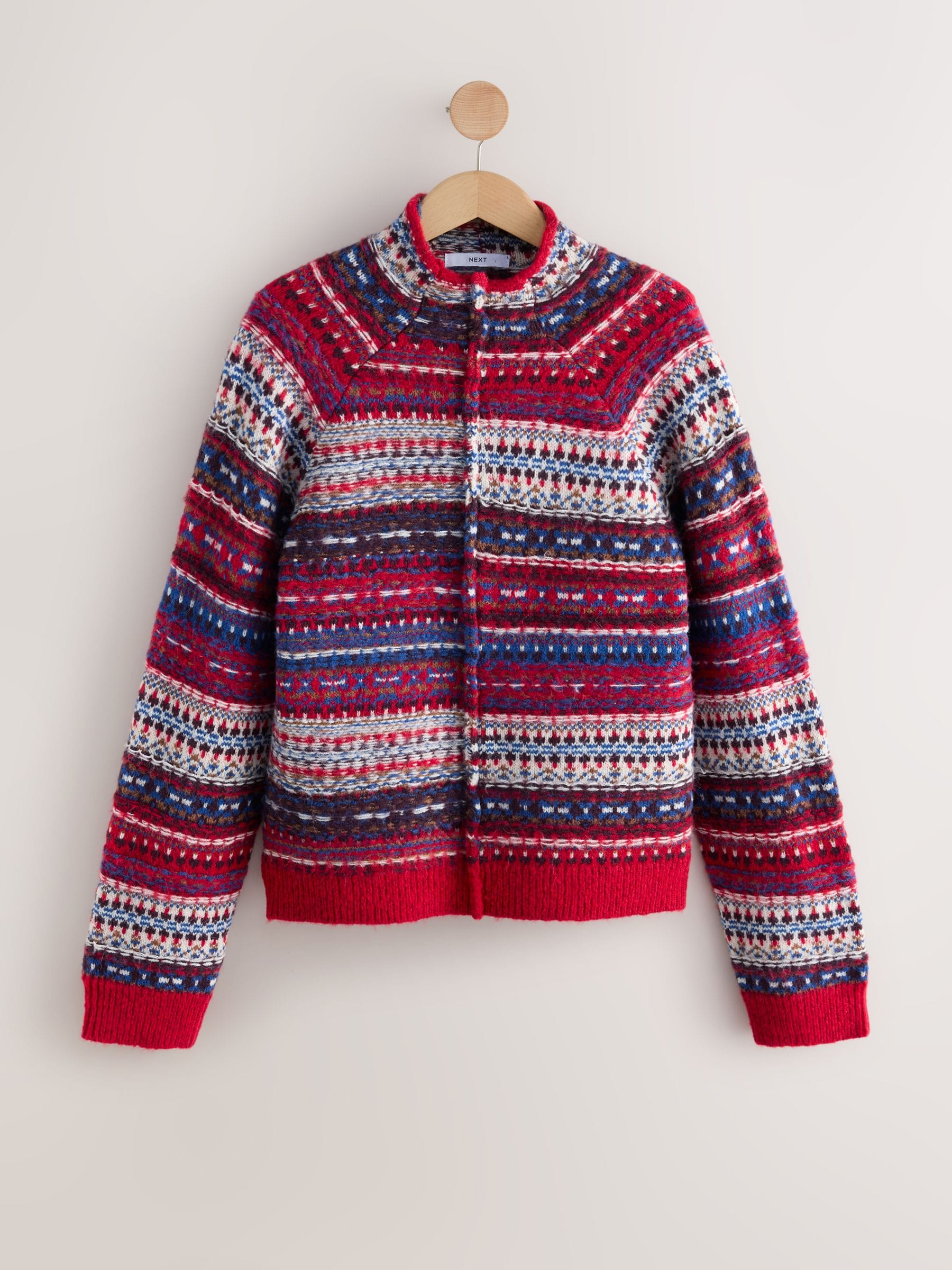 Rood/blauw meerkleurig - Stand Neck Fairisle Pattern Stitch Knitted Jumper