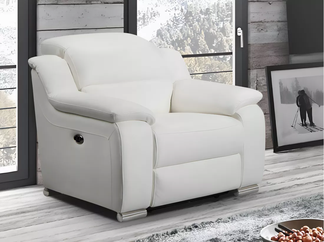 Fauteuil relax électrique en cuir blanc ARENA III