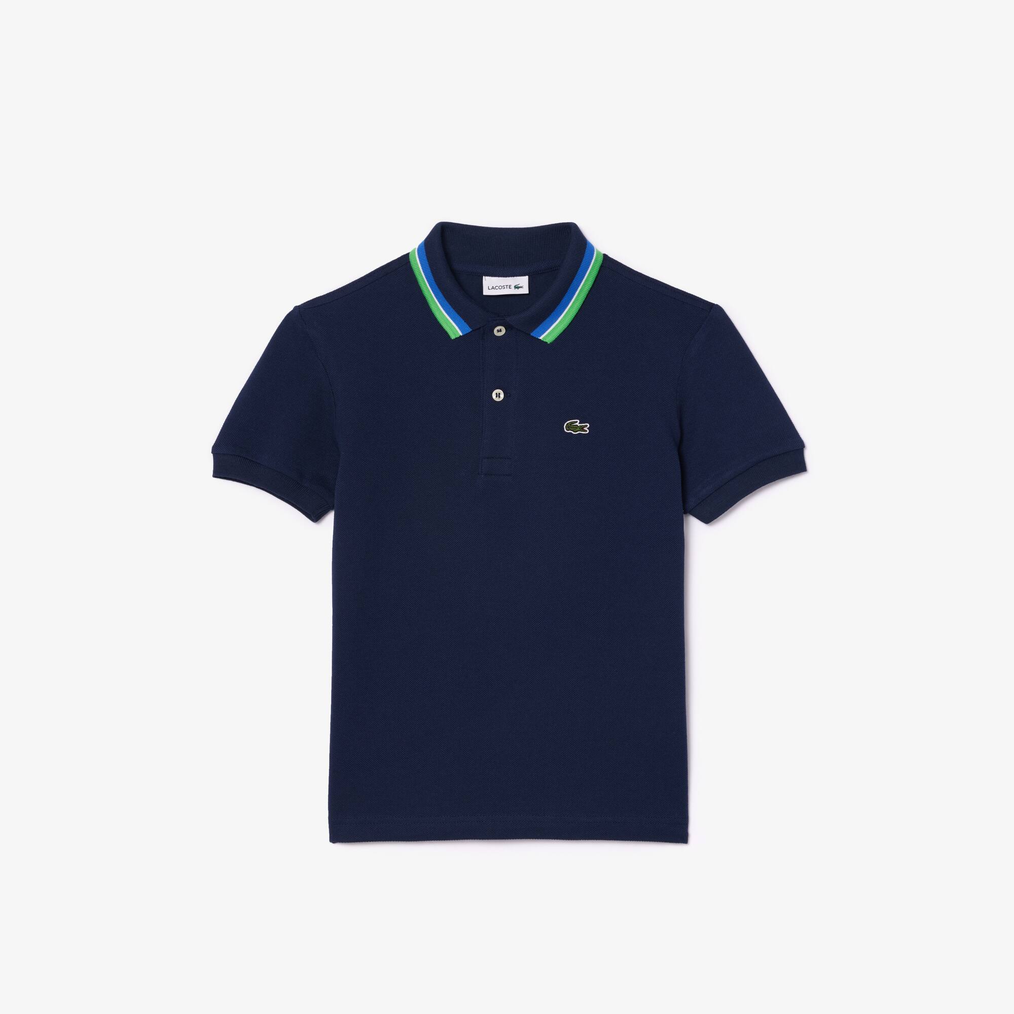 Polo garçon Lacoste avec col tricolore en petit piqué de coton Polos - Bleu - Lacoste - Garçon