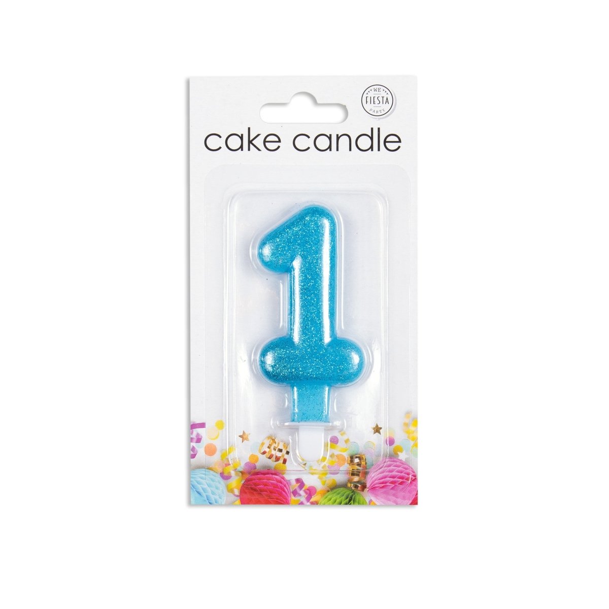 Kaars 1 Jaar Blauwe Glitter 7cm