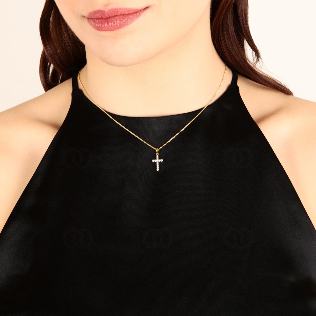 Anhänger 750/18 K Gelbgold Kreuz mit Brillanten 0.19 ct H/si